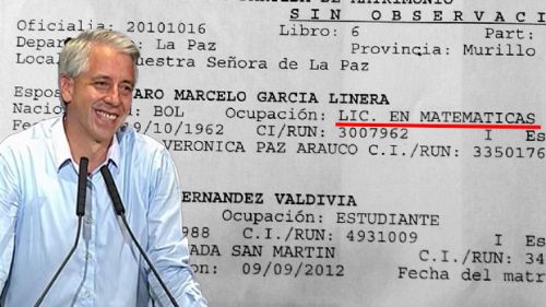 García Linera figura como licenciado en Matemáticas en su certificado de matrimonio